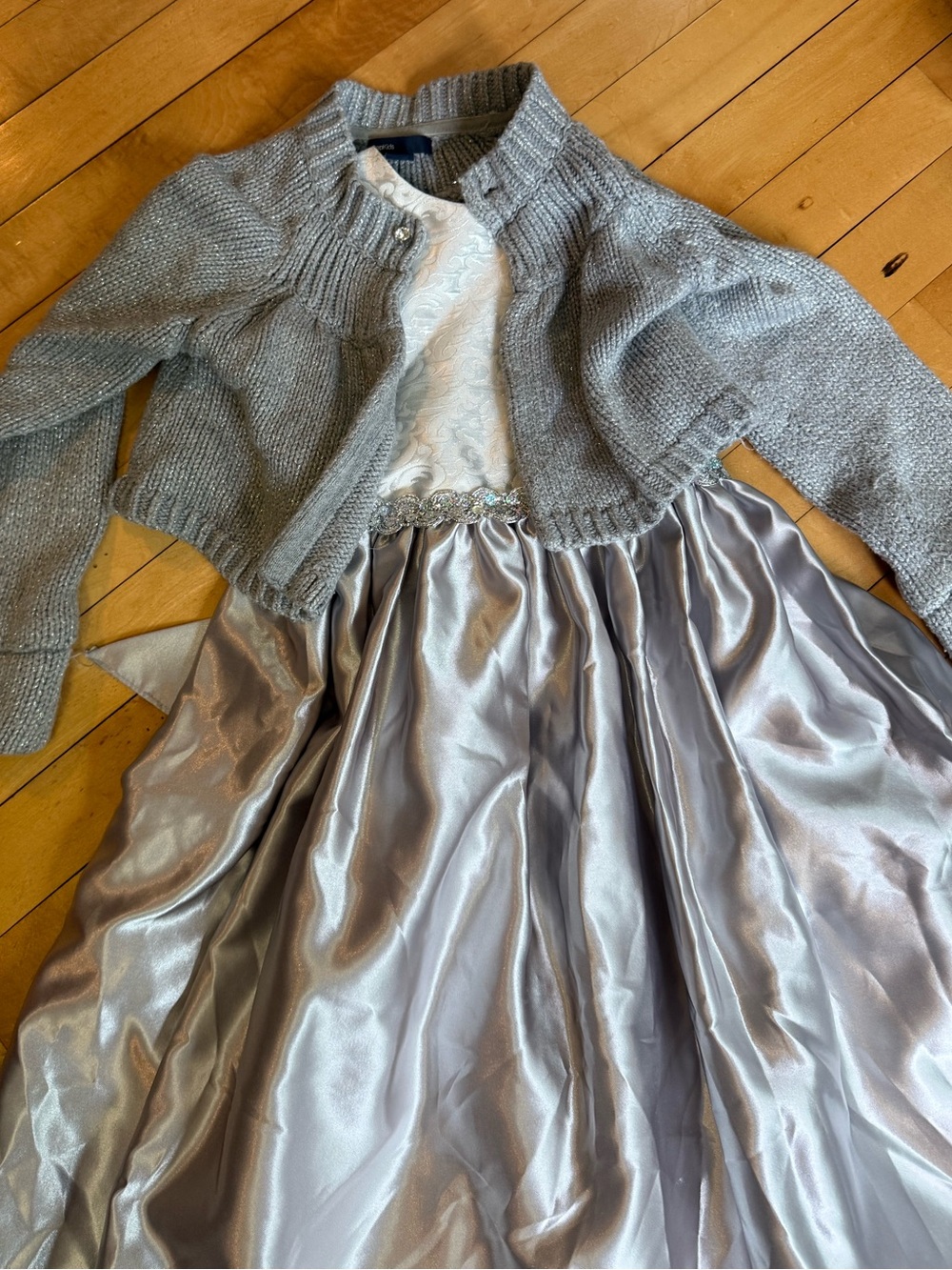 Crayon Kids silver dress with Gap Kids sweater